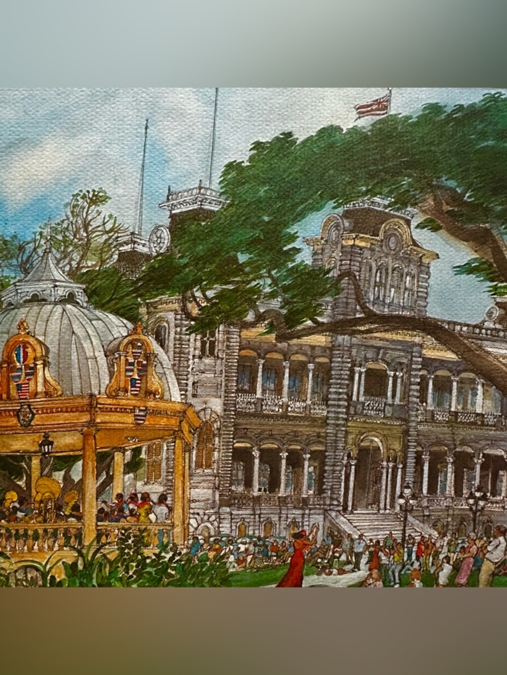 Iolani Palace Historic Pavilion Art Lithograph by Franklin McMahon 1978 20”X16” - Picture 3 of 13